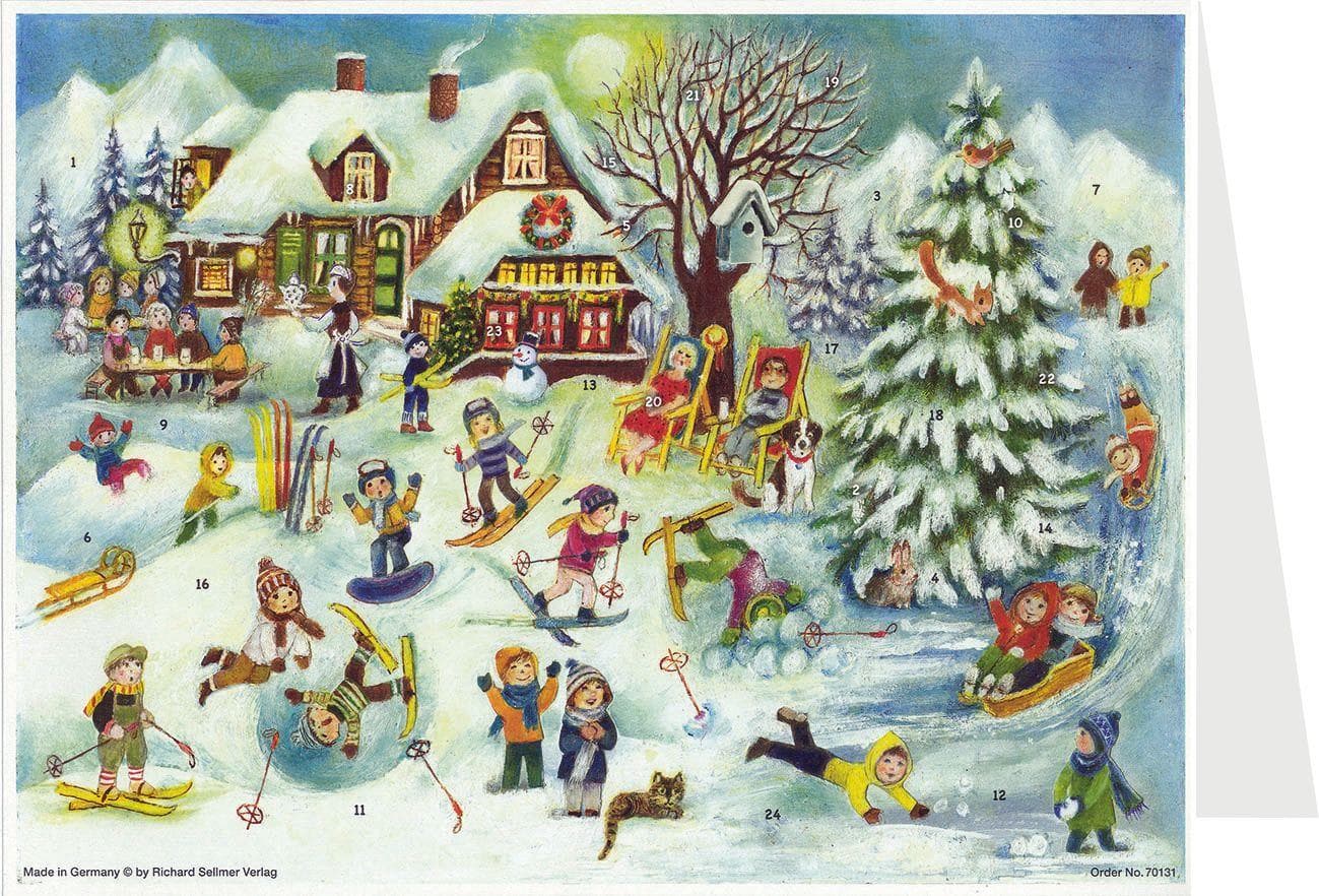 Postkarten-Adventskalender "Skihütte"