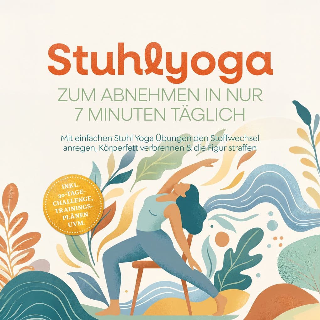 Stuhlyoga zum Abnehmen in nur 7 Minuten täglich: Mit einfachen Stuhl Yoga Übungen den Stoffwechsel anregen, Körperfett verbrennen & die Figur straffen inkl. 30-Tage-Challenge, Trainingsplänen uvm.
