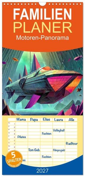 Familienplaner 2027 - Motoren-Panorama mit 5 Spalten (Wandkalender, 21 x 45 cm) CALVENDO