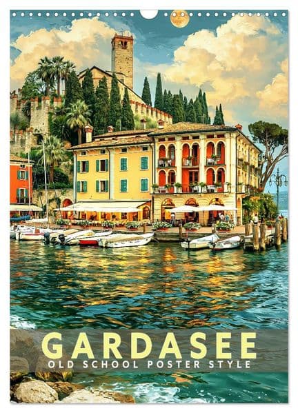 Gardasee - Old School Poster Style (Wandkalender 2027 DIN A3 hoch), CALVENDO Monatskalender