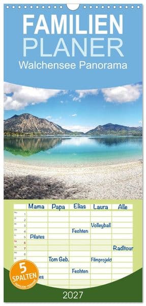 Familienplaner 2027 - Walchensee Panorama mit 5 Spalten (Wandkalender, 21 x 45 cm) CALVENDO
