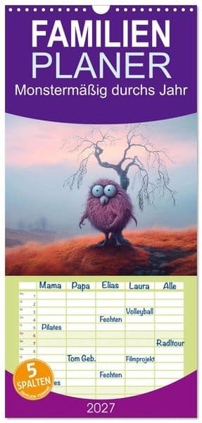 Familienplaner 2027 - Monstermäßig durchs Jahr mit 5 Spalten (Wandkalender, 21 x 45 cm) CALVENDO