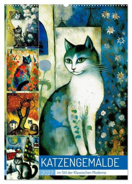 Katzengemälde (Wandkalender 2027 DIN A2 hoch), CALVENDO Monatskalender