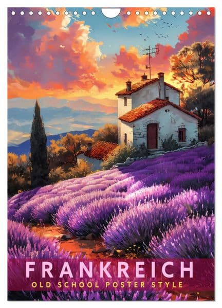 Frankreich - Old School Poster Style (Wandkalender 2027 DIN A4 hoch), CALVENDO Monatskalender