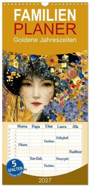Familienplaner 2027 - Goldene Jahreszeiten mit 5 Spalten (Wandkalender, 21 x 45 cm) CALVENDO