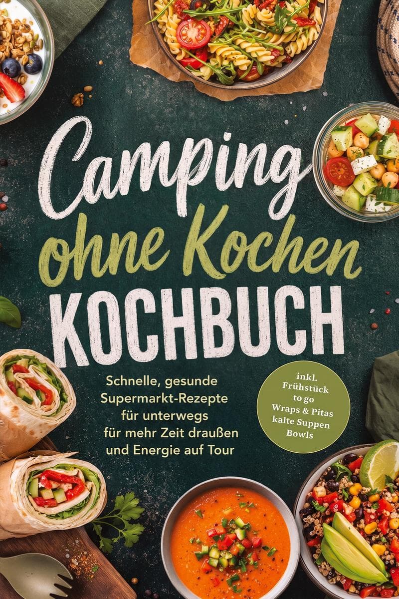 Camping ohne Kochen Kochbuch: Schnelle, gesunde Supermarkt-Rezepte für unterwegs - für mehr Zeit draußen und Energie auf Tour - inkl. Frühstück to go, Wraps & Pitas, kalte Suppen, Bowls
