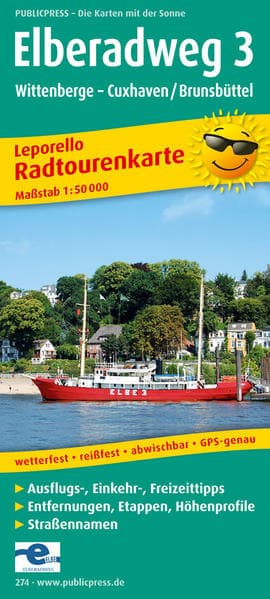 Radwanderkarte Elberadweg 03. Wittenberge - Cuxhaven/Brunsbüttel 1 : 50 000