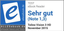 Testsiegel alleseBook für tolino vision 3 HD