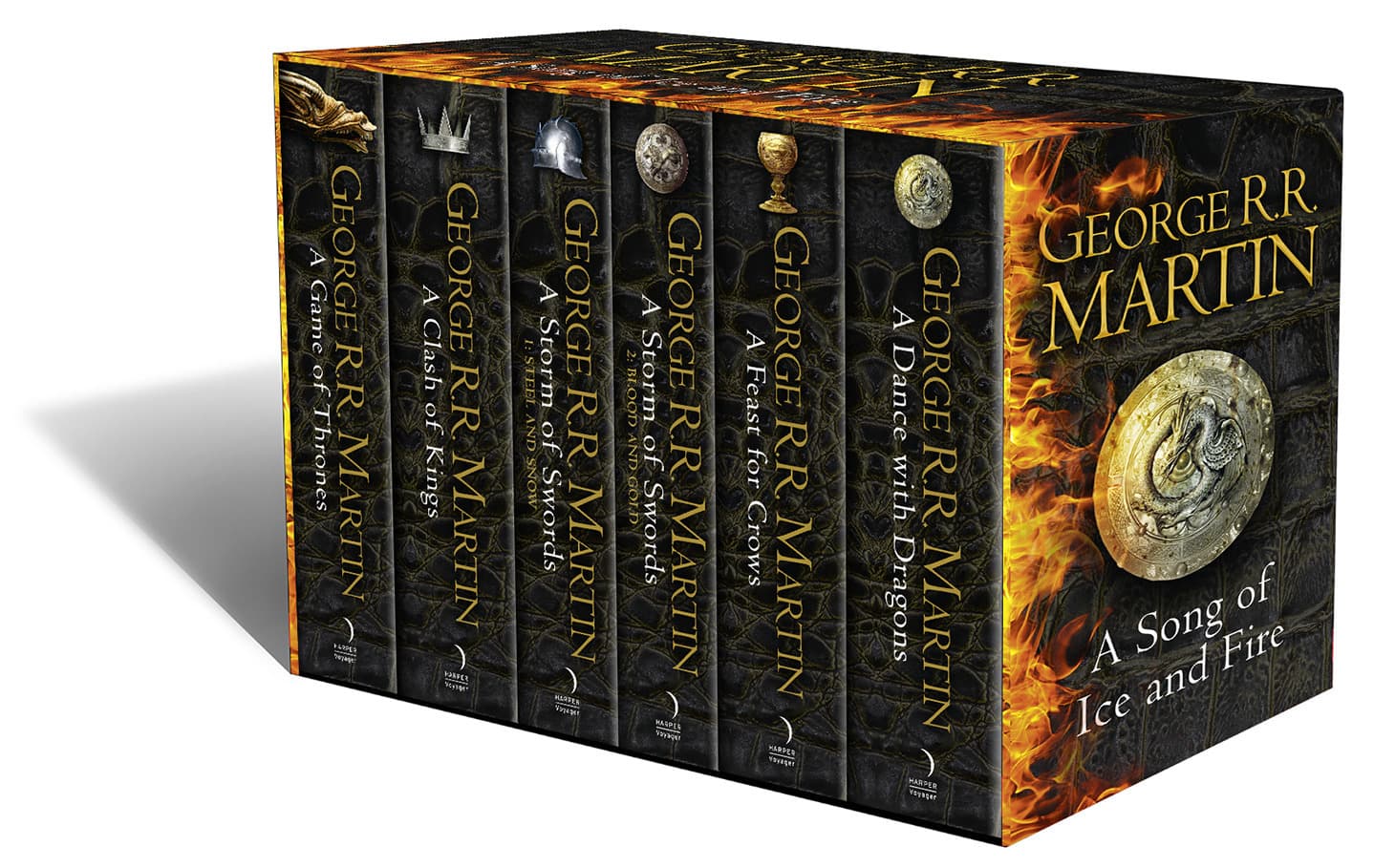 A Game of Thrones: The Story Continues. 6 Volumes Boxed Set: A DANCE WITH DRAGONS / A FEAST FOR CROWS / A STORM OF SWORDS 2 / A STORM OF SWORDS 1 / A CLASH OF KINGS / A GAME OF THRONES