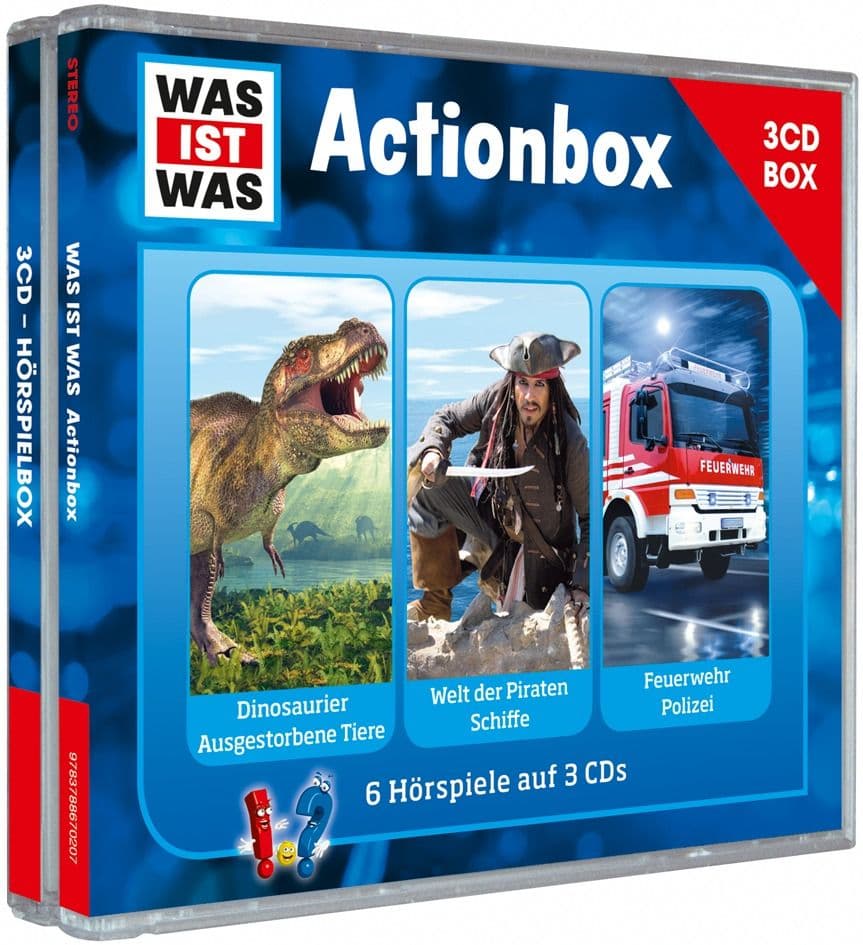 WAS IST WAS 3-CD-Hörspielbox "Action und Abenteuer": Dinosaurier/ Ausgestorbene Tiere, Piraten/ Schiffe, Feuerwehr/ Polizei