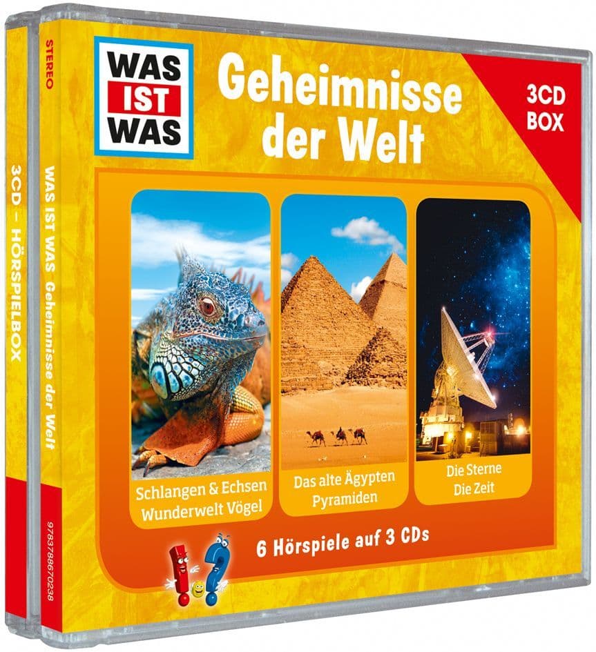 Was ist was Hörspielbox: Geheimnisse der Welt: Schlangen & Echsen/ Vögel, Altes Ägypten/ Pyramiden, Die Sterne/ Die Zeit