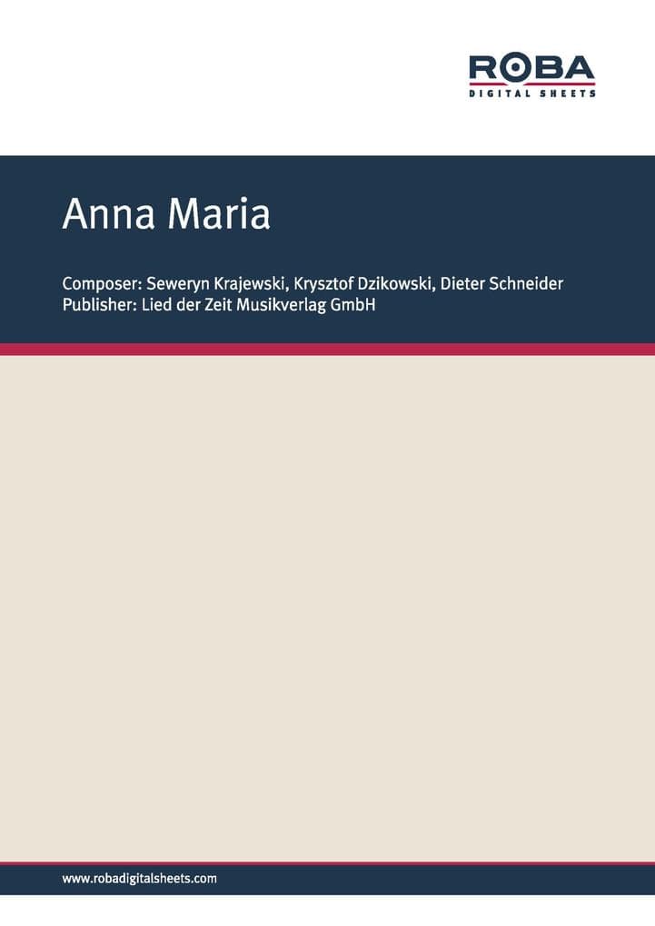 Anna Maria: Notenausgabe, Langsamer Beat Piano
