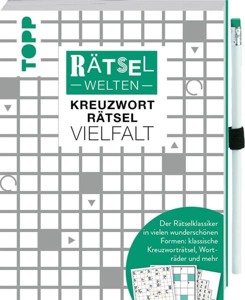 Rätselwelten - Kreuzworträtsel Vielfalt | Der Rätselklassiker in vielen wunderschönen Formen: klassische Kreuzworträtsel, Worträder und mehr: Inklusive farbig passendem Stift mit Radierer zum sofort Losrätseln sowie Gummiband zum Befestigen