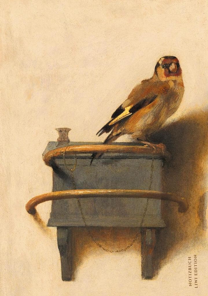 Notizbuch schön gestaltet mit Leseband - A5 Hardcover blanko - Carel Fabritius "Der Distelfink" - 100 Seiten 90g/m² - FSC Papier: Notebook A5 - Niederländische Malerei - Journal gebunden - The Goldfinch