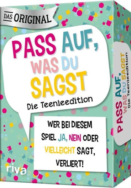 Pass auf, was du sagst - Die Teenieedition: Wer bei diesem Spiel 'Ja', 'Nein' oder 'Vielleicht' sagt, verliert! | Das Original. Das perfekte Geschenk zum Geburtstag. Ab 12 Jahren | Wer bei diesem Spiel 'Ja', 'Nein' oder 'Vielleicht' sagt, verliert! | Das Original. Geschenk zu Geburtstag. Ab 12