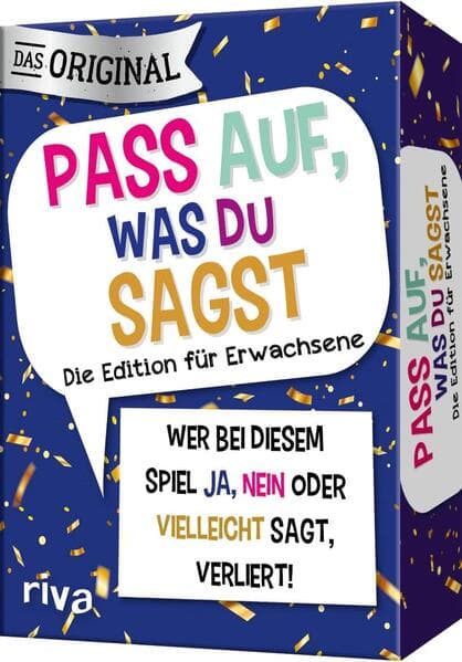 Pass auf, was du sagst - Die Edition für Erwachsene: Wer bei diesem Spiel 'Ja', 'Nein' oder 'Vielleicht' sagt, verliert! | Das Original. Das perfekte Geschenk für alle ab 18 Jahren | Wer bei diesem Spiel 'Ja', 'Nein' oder 'Vielleicht' sagt, verliert! | Das Original. Geschenk zu Party. Ab 18