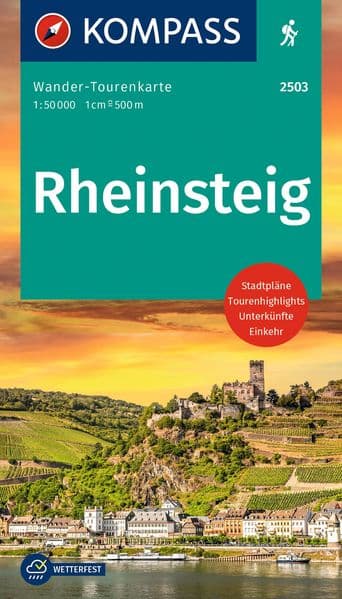 KOMPASS Wander-Tourenkarte Rheinsteig 1:50.000: Leporello Karte, reiß- und wetterfest