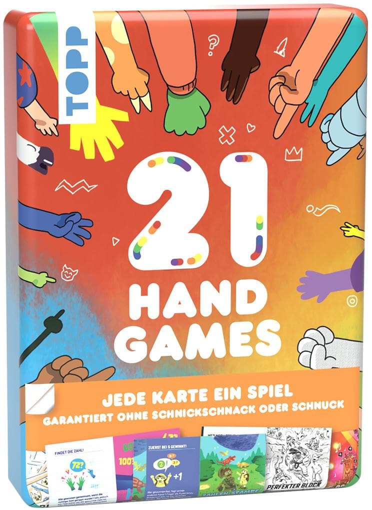 21 Hand Games - Garantiert ohne Schnickschnack oder Schnuck!: Völlig neue und coole Handspiele für Jugendliche, Erwachsene und Kinder. In kompakter Metallbox, ideal für Unterwegs