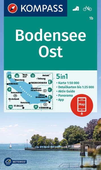 KOMPASS Wanderkarte 1b Bodensee Ost 1:50.000: 5in1 Wanderkarte mit Aktiv Guide, Detailkarten und Panorama inklusive Karte zur offline Verwendung in der KOMPASS-App. Fahrradfahren.
