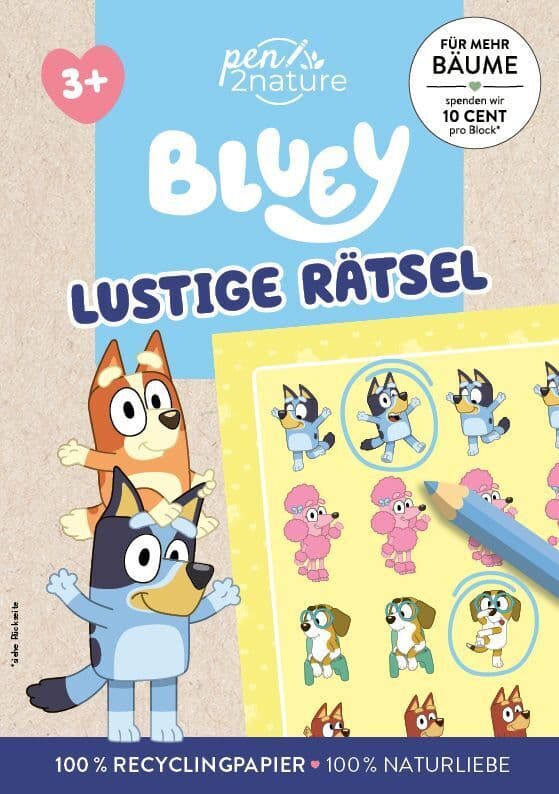 Bluey - Lustige Rätsel: Bunter Rätselspaß mit Bluey, Bingo und ihren Freunden | Ab 3 Jahren | Auf Recyclingpapier