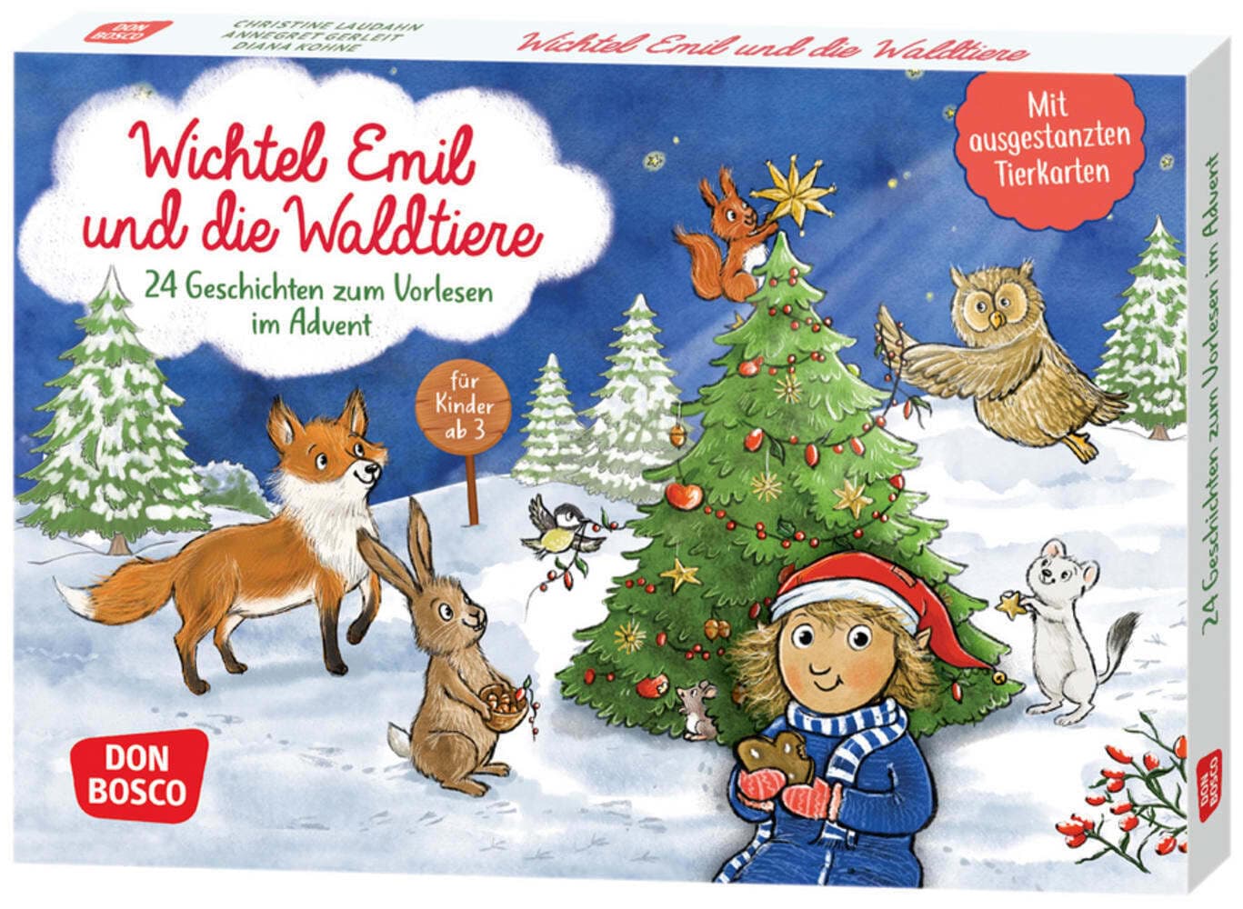Wichtel Emil und die Waldtiere. 24 Geschichten zum Vorlesen im Advent. Für Kinder von 3 bis 6: Mit 24 Vorlesekarten und 24 ausgestanzten Motiven zum Aufhängen. Kurze Wichtelgeschichten für die Wartezeit aufs Weihnachtsfest