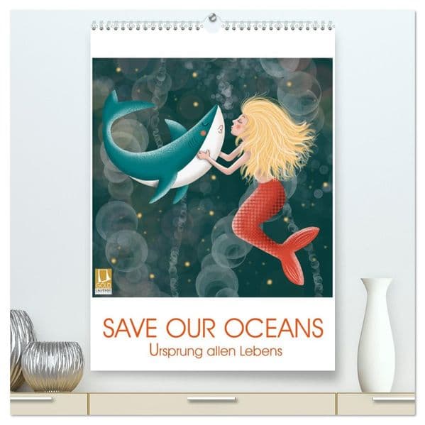 SAVE OUR OCEANS - Ursprung allen Lebens (hochwertiger Premium Wandkalender 2026 DIN A2 hoch), Kunstdruck in Hochglanz: Liebevoll gezeichnete Meerestiere in der Unterwasserwelt für Freunde der Meere