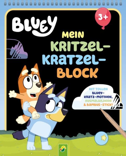 Bluey Mein Kritzel-Kratzel-Block: Mit tollen Bluey Kratz-Motiven, Ausmalbildern & Bambus-Stick!