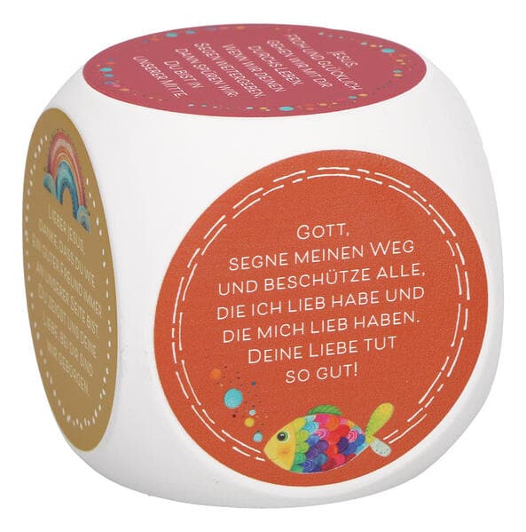 Gebetswürfel für Kinder mit Dankgebeten: 6 beliebte christliche Kindergebete. Liebevoll gestalteter, bunter Holzwürfel. Kleines, christliches Geschenk zur Taufe oder Erstkommunion