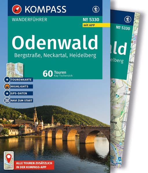 KOMPASS Wanderführer Odenwald, Bergstraße, Neckartal, Heidelberg, 60 Touren mit Extra-Tourenkarte: mit Touren und GPS-Daten in der KOMPASS-App