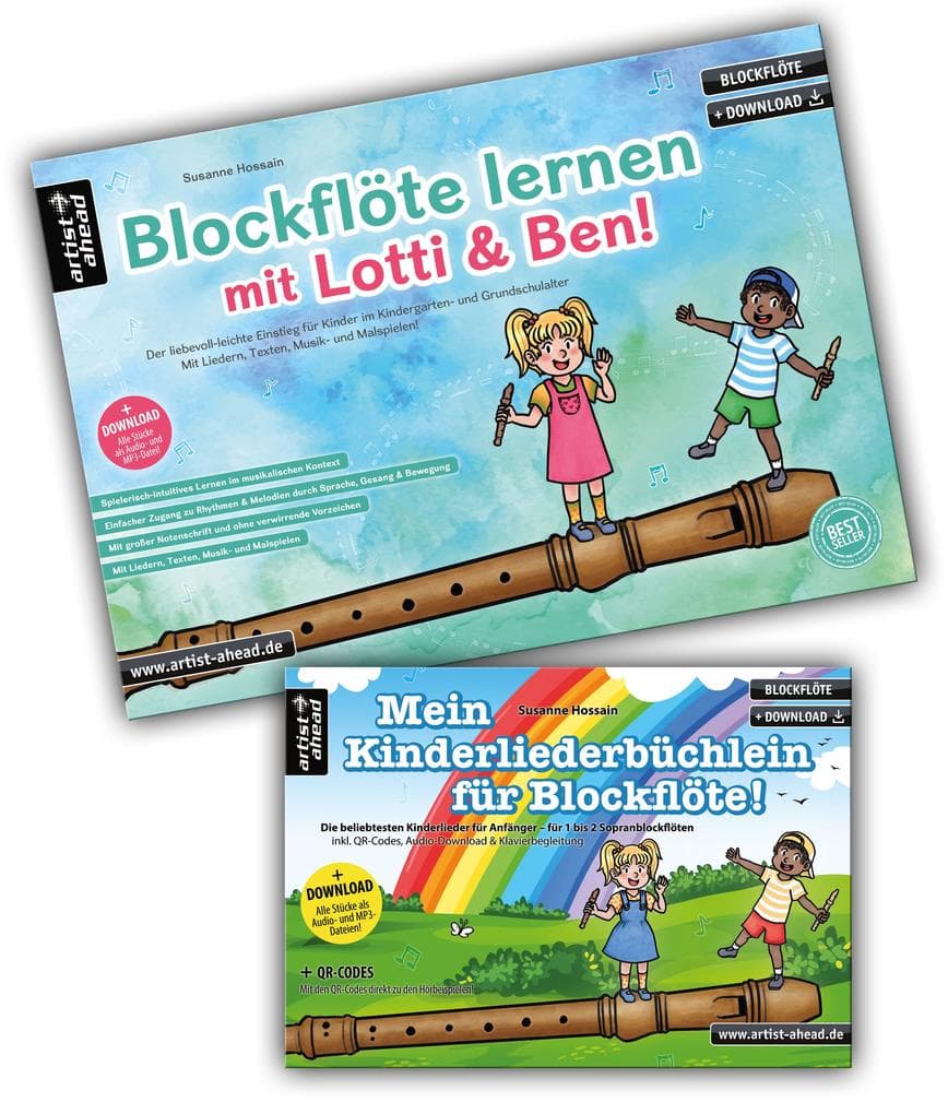 Blockflöte lernen mit Lotti & Ben + Mein Kinderliederbüchlein für Blockflöte im Set!: Die Blockflötenschule für Kinder - der superleichte Einstieg (inkl. Klavierbegleitung, QR-Codes + Audio-Download)