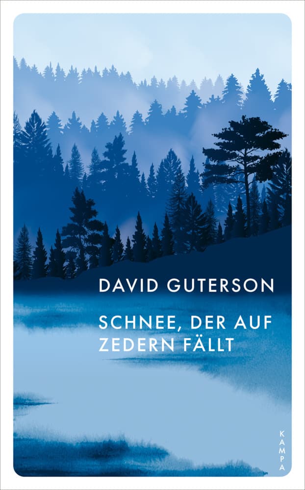 Schnee, der auf Zedern fällt
