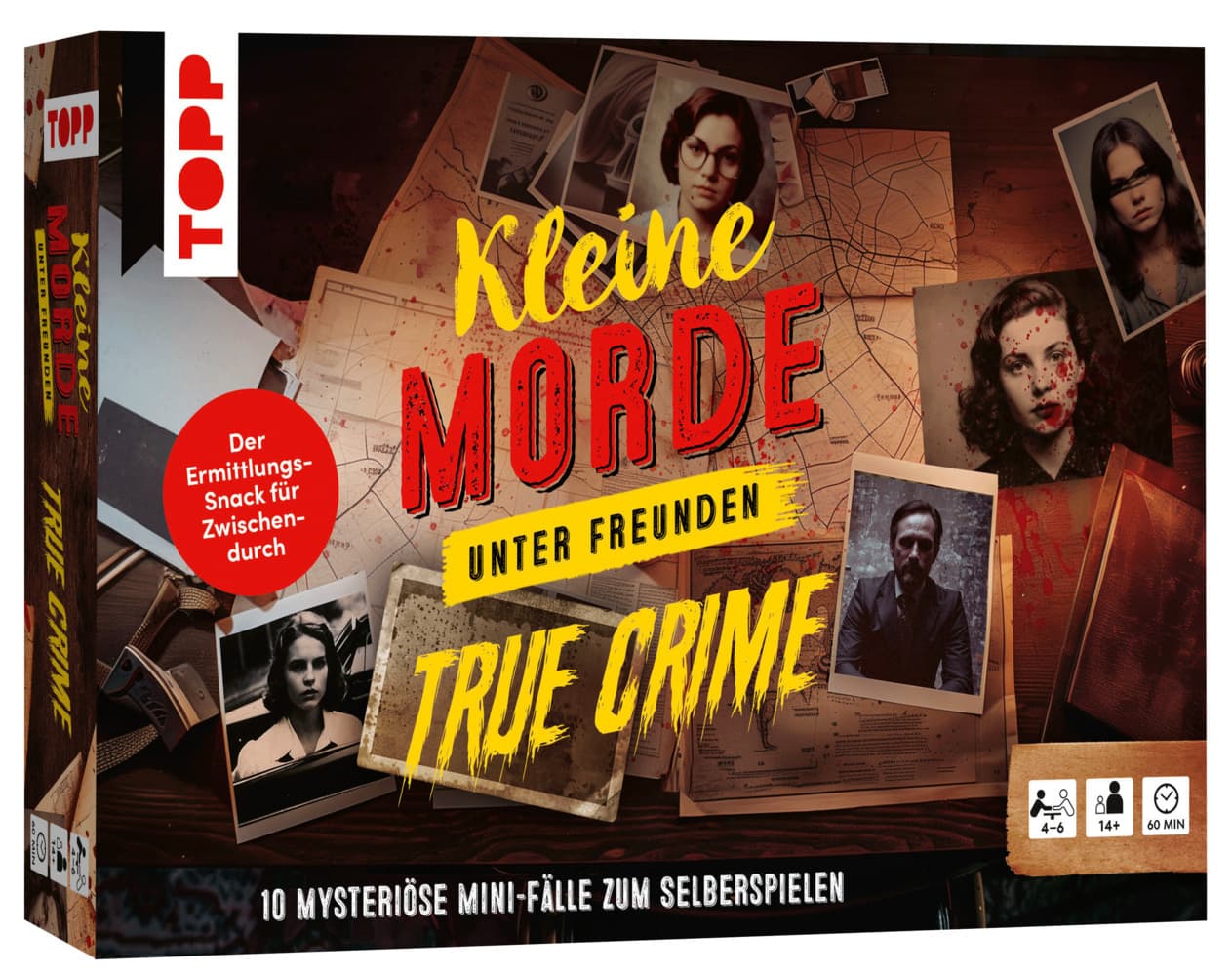 Kleine Morde unter Freunden: True Crime. 10 fesselnde Mini-Fälle zum Selberspielen: Für 4-6 Personen, 45-60 Minuten. Mit Rollen- und Hinweiskarten sowie Booklet. Ermittlungs-Snack für Zwischendurch