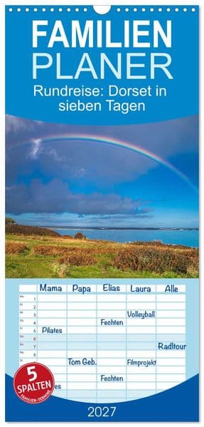Familienplaner 2027 - Rundreise: Dorset in sieben Tagen mit 5 Spalten (Wandkalender, 21 x 45 cm) CALVENDO: Gehen Sie auf Entdeckungstour durch eine der beliebtesten Grafschaften Englands