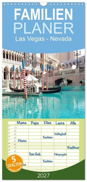 Familienplaner 2027 - Las Vegas - Nevada mit 5 Spalten (Wandkalender, 21 x 45 cm) CALVENDO: Las Vegas ist bei Tag und bei Nacht auf jeden Fall einen Besuch wert.
