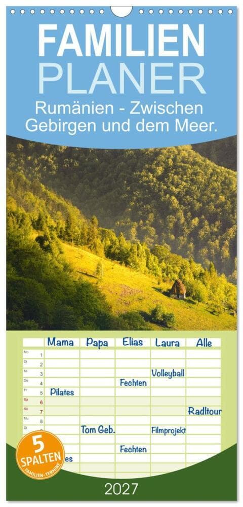 Familienplaner 2027 - Rumänien - Zwischen Gebirgen und dem Meer. mit 5 Spalten (Wandkalender, 21 x 45 cm) CALVENDO: Das wunderschöne Rumänien zeigt sich von seiner besten Seite.
