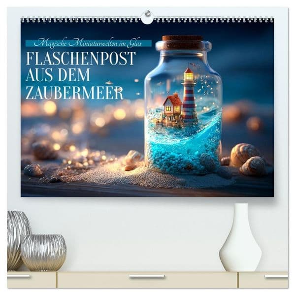 Flaschenpost aus dem Zaubermeer (hochwertiger Premium Wandkalender 2027 DIN A2 quer), Kunstdruck in Hochglanz: Miniaturwelten im Glas entführen in ein märchenhaftes Zaubermeer voller faszinierender Meeresbewohner.
