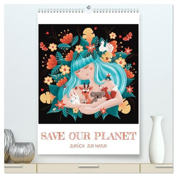 SAVE OUR PLANET - Zurück zur Natur (hochwertiger Premium Wandkalender 2027 DIN A2 hoch), Kunstdruck in Hochglanz: Liebevoll gezeichnete Natur- und Tierillustrationen für Liebhaber unseres Planeten Erde