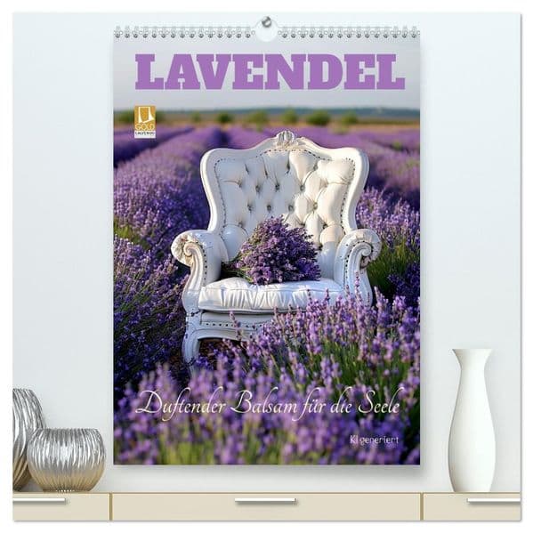 Lavendel (hochwertiger Premium Wandkalender 2027 DIN A2 hoch), Kunstdruck in Hochglanz: Der violette Duft des Sommers als Balsam für die Seele - KI generiert