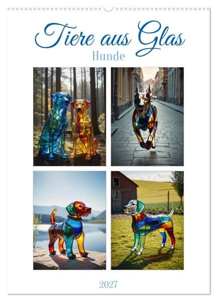 Tiere aus Glas - Hunde (Wandkalender 2027 DIN A2 hoch), CALVENDO Monatskalender: Faszinierende Hunde aus farbenfrohem Glas, kunstvoll gestaltet und detailverliebt präsentier