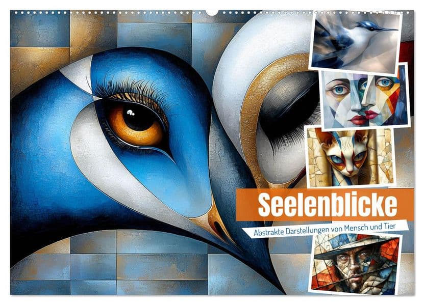 Seelenblicke (Wandkalender 2027 DIN A2 quer), CALVENDO Monatskalender: Diese Kollektion fängt die unsichtbare Verbindung zwischen Mensch und Tier in abstrakten Formen und tiefen Emotionen ein.
