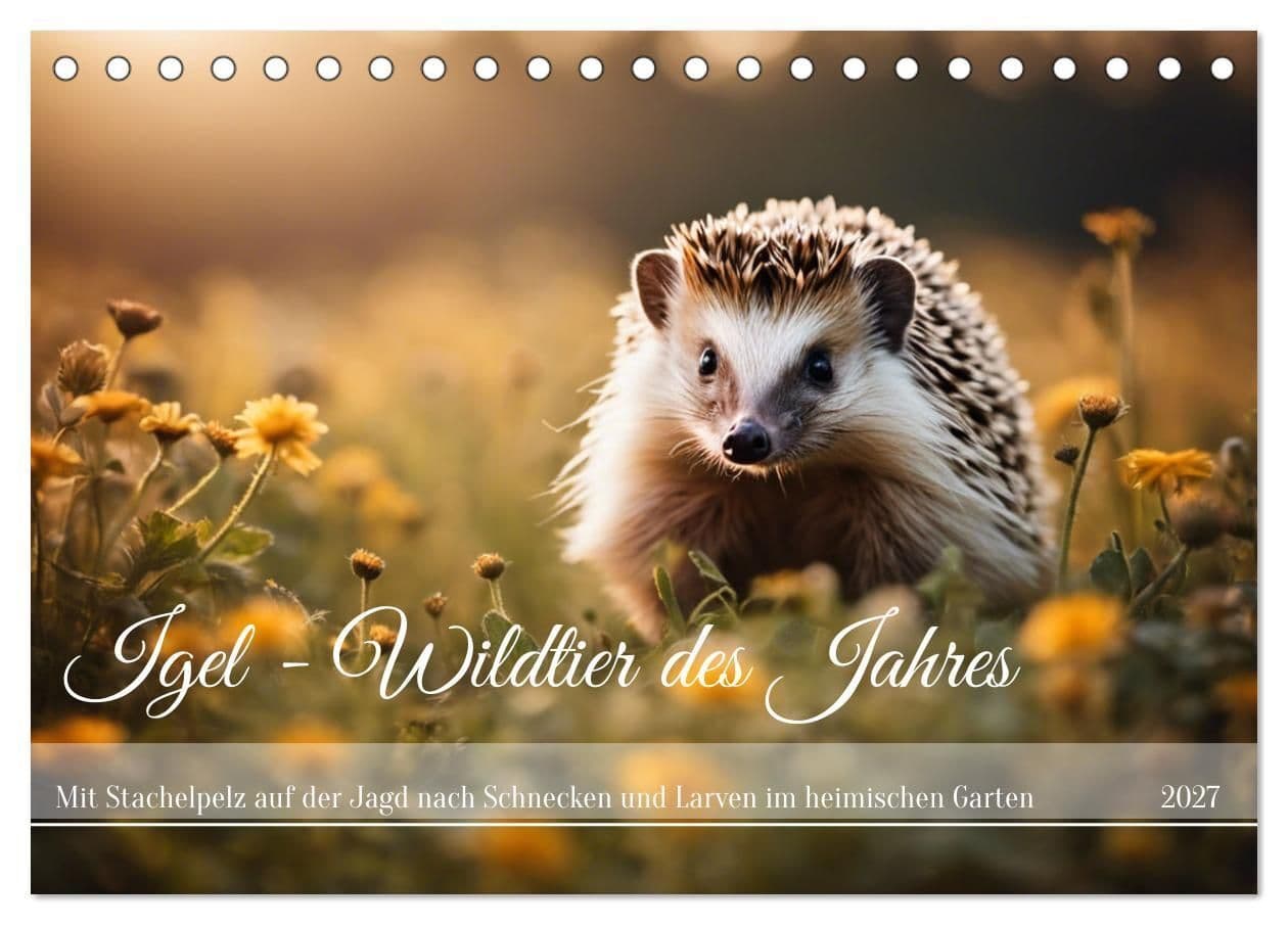 Igel - Wildtier des Jahres (Tischkalender 2027 DIN A5 quer), CALVENDO Monatskalender: Mit Stachelpelz auf der Jagd nach Schnecken und Larven im heimischen Garten
