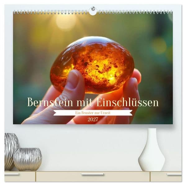 Bernstein mit Einschlüssen (hochwertiger Premium Wandkalender 2027 DIN A2 quer), Kunstdruck in Hochglanz: Bernstein, auch Inklusen genannt, ist fossiles Harz, das vor Millionen von Jahren kleine Organismen oder Pflanzenteile eingeschlossen hat.