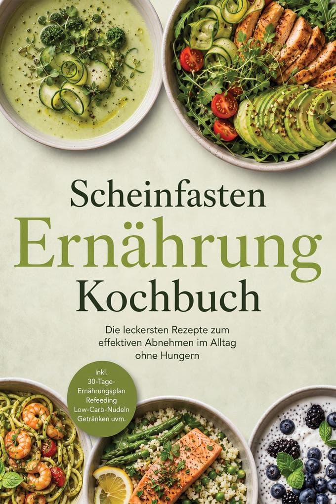 Scheinfasten Ernährung Kochbuch: Die leckersten Rezepte zum effektiven Abnehmen im Alltag ohne Hungern - inkl. 30-Tage-Ernährungsplan, Refeeding, Low-Carb-Nudeln, Getränken uvm.