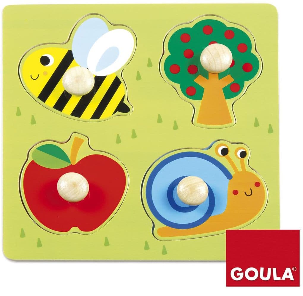 Holzpuzzle Biene, Apfelbaum und Schnecke: Mit Greifknöpfen