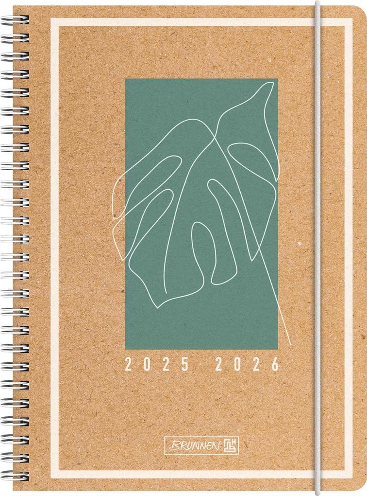 BRUNNEN Schülerkalender (2025/2026) "Jungle Leaf", 2 Seiten = 1 Woche, A5, 208 Seiten, Kraftpapier-Einband