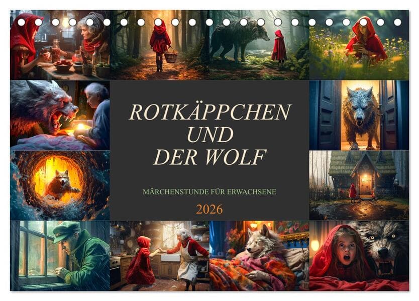 Rotkäppchen und der Wolf (Tischkalender 2026 DIN A5 quer), CALVENDO Monatskalender