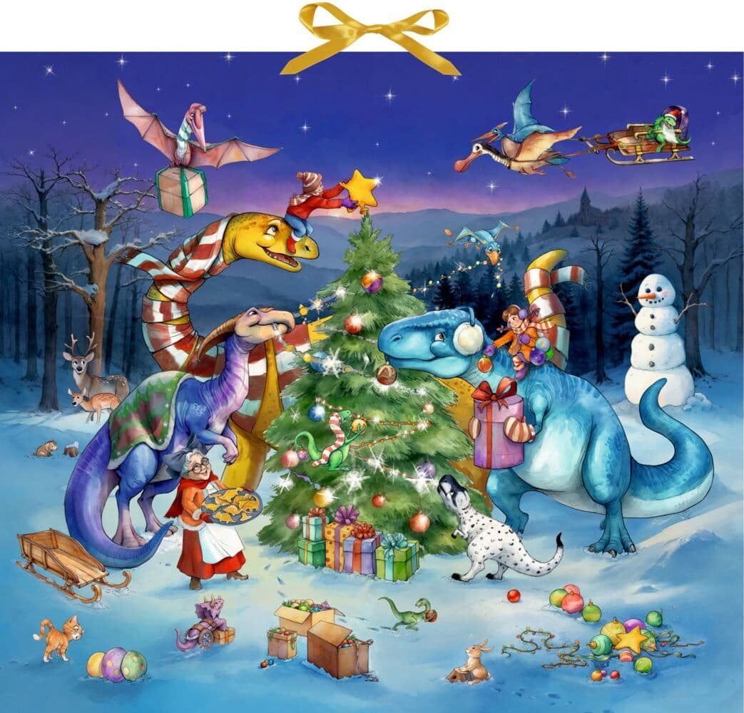 Wand-Adventskalender - Dinosaurier im Weihnachtsfieber