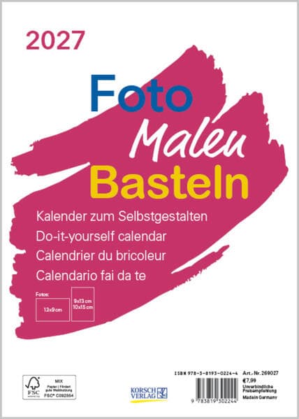 Foto-Malen-Basteln Bastelkalender A5 weiß 2027