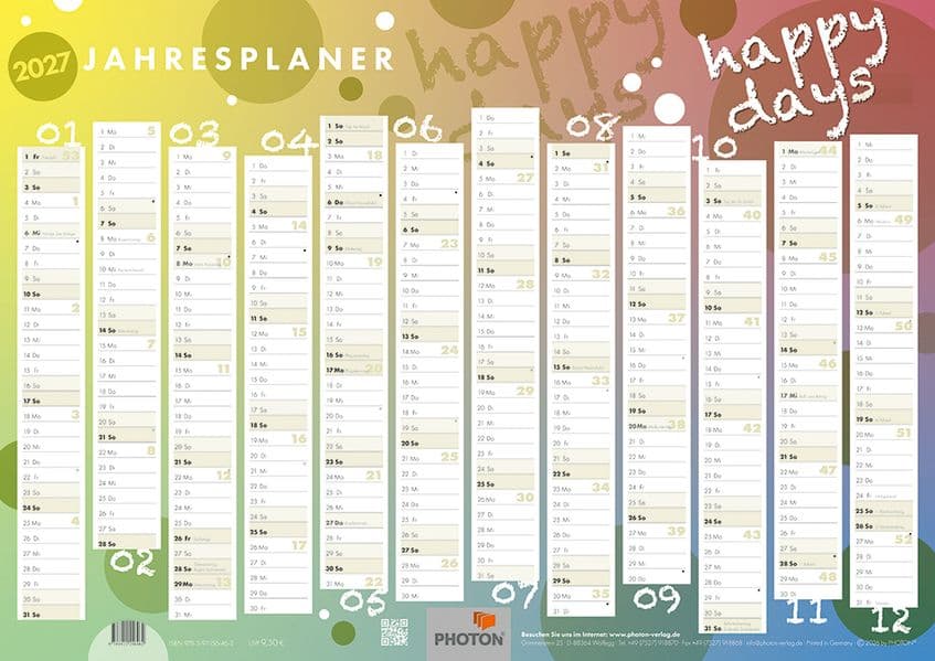Jahresplaner "HAPPY DAYS" Kalender 2027