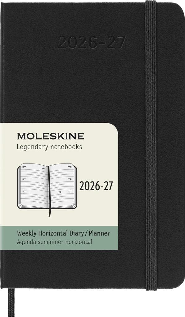 Moleskine 18 Monate Wochenkalender 2026/2027, P/A6, 1 Wo = 2 Seiten, Horizontal, Fester Einband, Schwarz